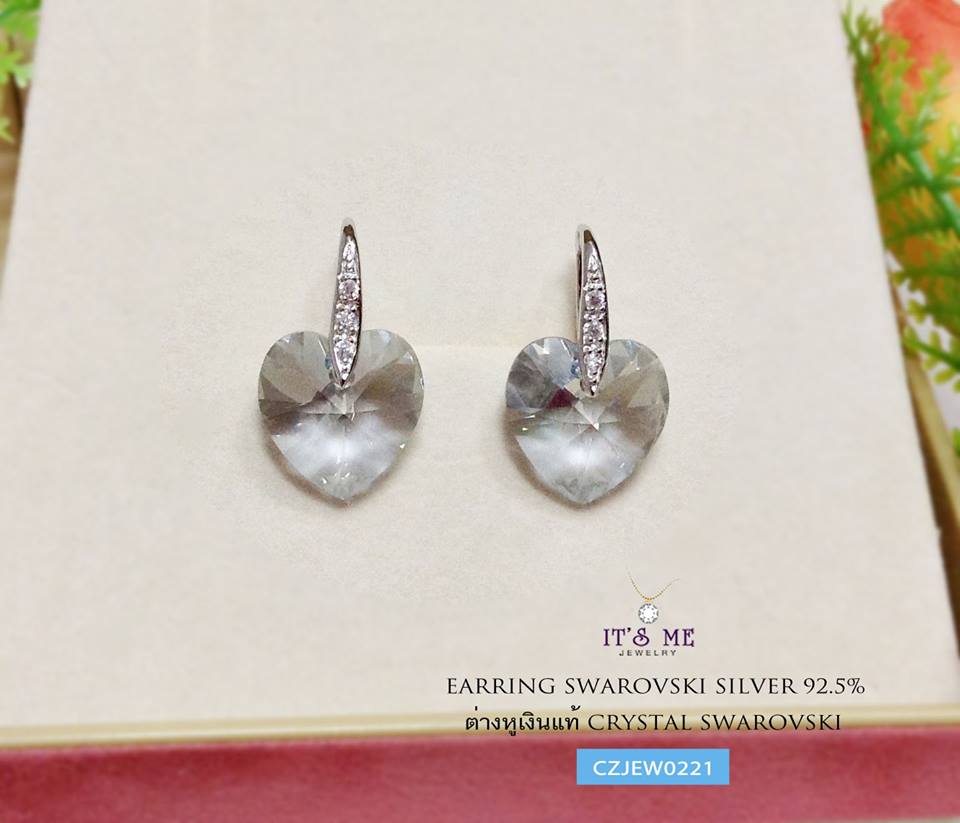 ต่างหูเงินแท้ ต่างหู CRYSTAL SWAROVSKI เรือนเงินแท้ แบบเกี่ยว(งานเงินแท้ชุบโรเดียม/ทองคำขาว)