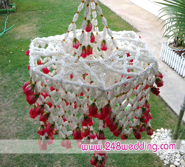 โคมแขวนระย้าขนาดใหญ่ (ทรงหกเหลี่ยม)สีแดง