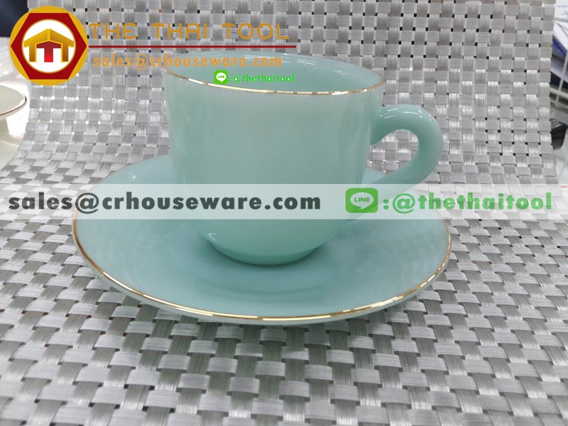 ถ้วยกาแฟเนื้อมุกพร้อมจานรอง 025-LD60-C๋V สีเขียวคราม verdigris