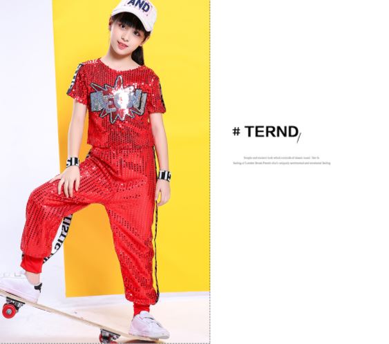 พร้อมส่ง ชุดแดนซ์ ชุดเต้น เสื้อครอปแขนสั้น +กางเกงขายาว ปักเลื่อม ปักอักษร MEOW