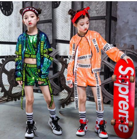 ชุดเต้น ชุดแดนซ์เซอร์ ปักเลื่อม เซ็ต 3 ชิ้น ตัวนอก+ตัวใน+กางเกง