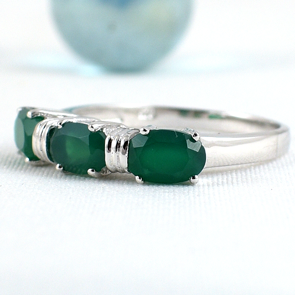 แหวนเงินแท้ราคาถูกชุบทองคำขาว พลอยแท้กรีนอะเกท 1.26 กะรัต งานประณีตสวยงาม สั่งผลิตค่ะ