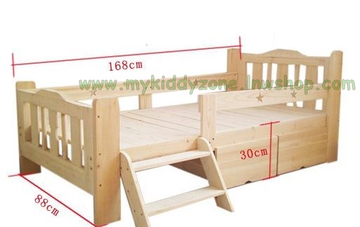 เตียงเด็กโต เตียงนอนไม้ เตียงเดี่ยวสำหรับเด็ก สีเบจ มีลิ้นชักเก็บของใต้เตียง TP21001(WDK1S)