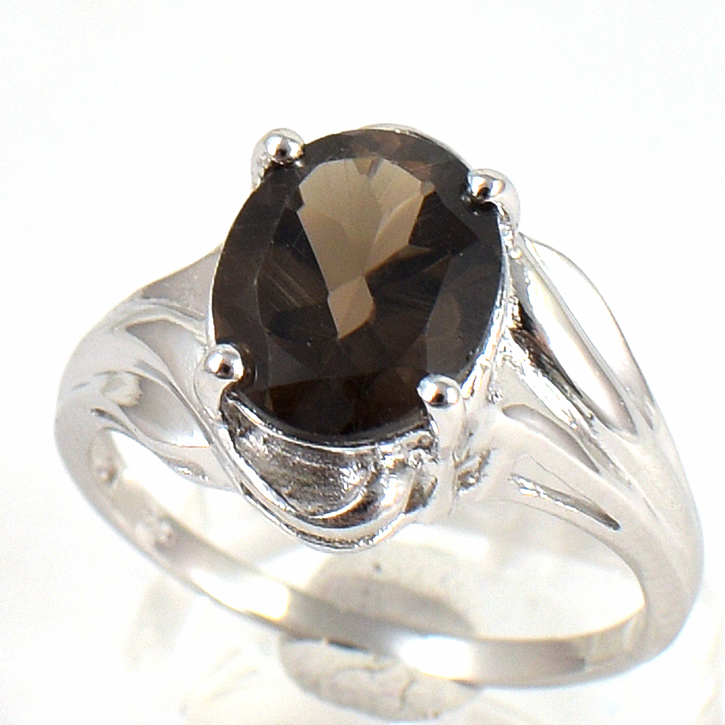 แหวนเงินแท้ราคาถูกชุบทองคำขาว พลอยแท้สโมกกี้ควอทซ์ 2.45 กะรัต งานประณีตสวยงาม สั่งผลิตค่ะ