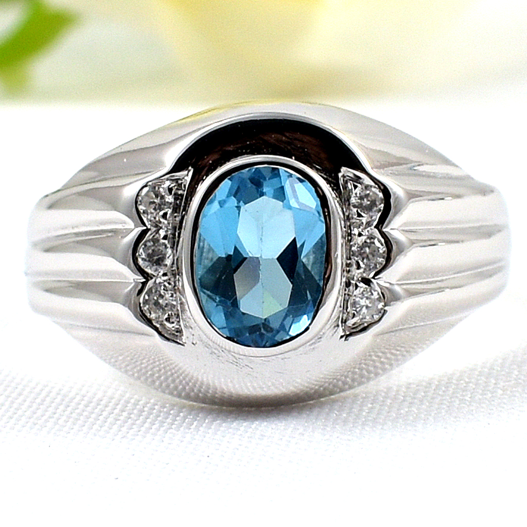 แหวนเงินแท้ราคาถูกชุบทองคำขาว สวิสบลูโทปาซแท้ 0.95 กะรัต เพชรCZ 0.06 กะรัต งานประณีตสวยงาม สั่งผลิตค่ะ