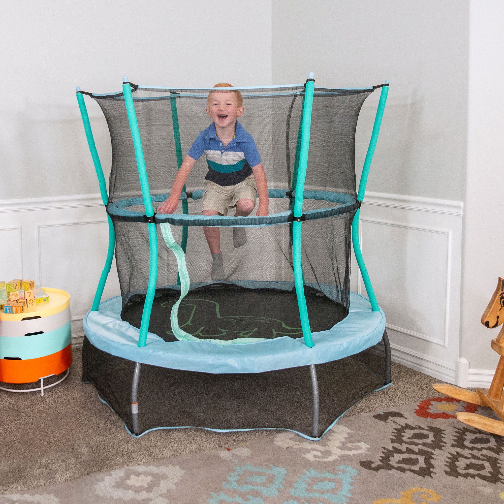 แทรมโพลีน Skywalker Trampolines 55-Inch Bounce-N-Learn Trampoline, with Enclosure and Sound, Stomping Dinosaur ขนาด 55 นิ้ว ลายไดโนเสาร์