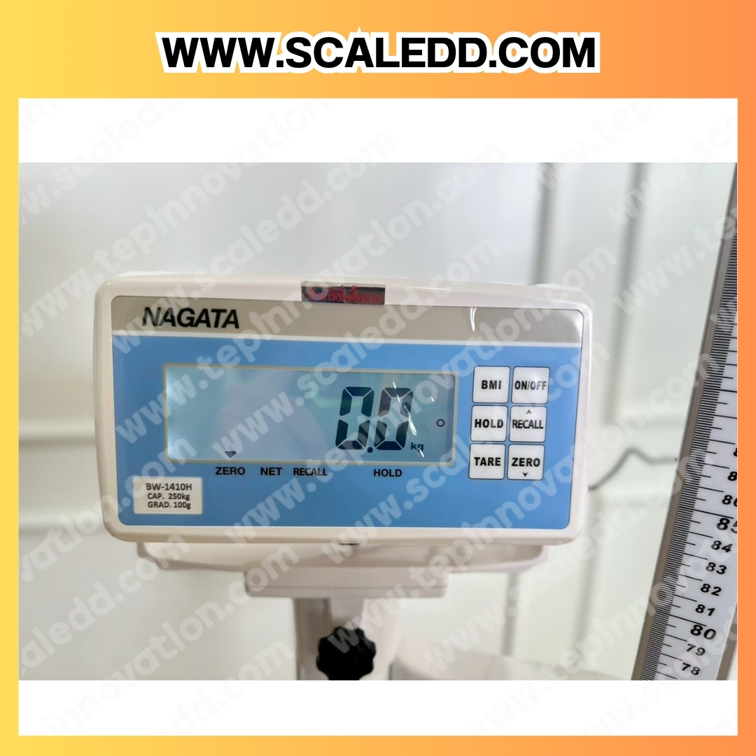 เครื่องชั่งน้ำหนักคน เครื่องชั่งน้ำหนักบุคคล พร้อมวัดส่วนสูง และคำนวณค่า BMI ชั่งได้ 250kg ความละเอียด 100g วัดส่วนสูงได้210cm ยี่ห้อ NAGATA BW-1410H