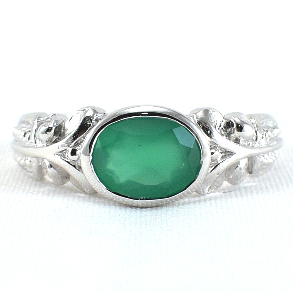 แหวนเงินแท้ราคาถูกชุบทองคำขาว พลอยแท้กรีนอะเกท 1.60 กะรัต งานประณีตสวยงาม สั่งผลิตค่ะ