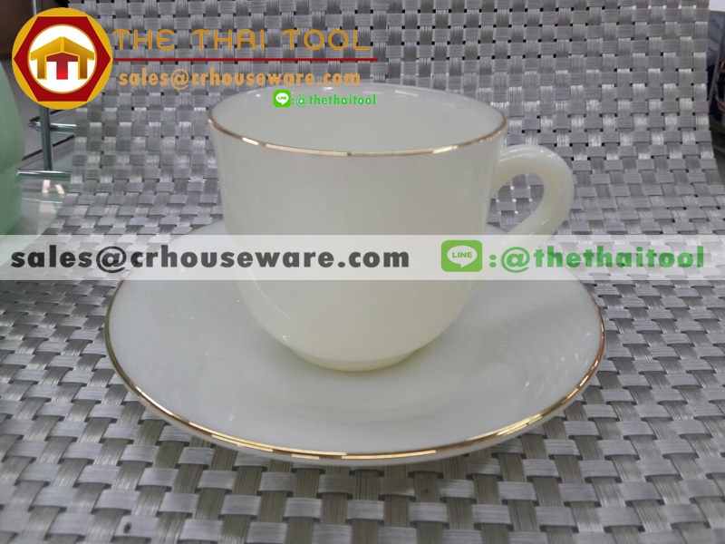 ถ้วยกาแฟเนื้อมุกพร้อมจานรอง สีงาช้าง IVORY 025-LD60-CI