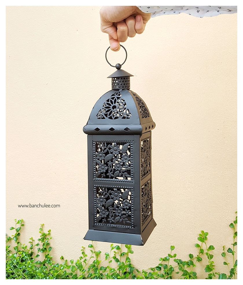 Black Vintage Lantern ตะเกียงสไตล์วินเทจ สีดำ ฉลุลายดอกไม้