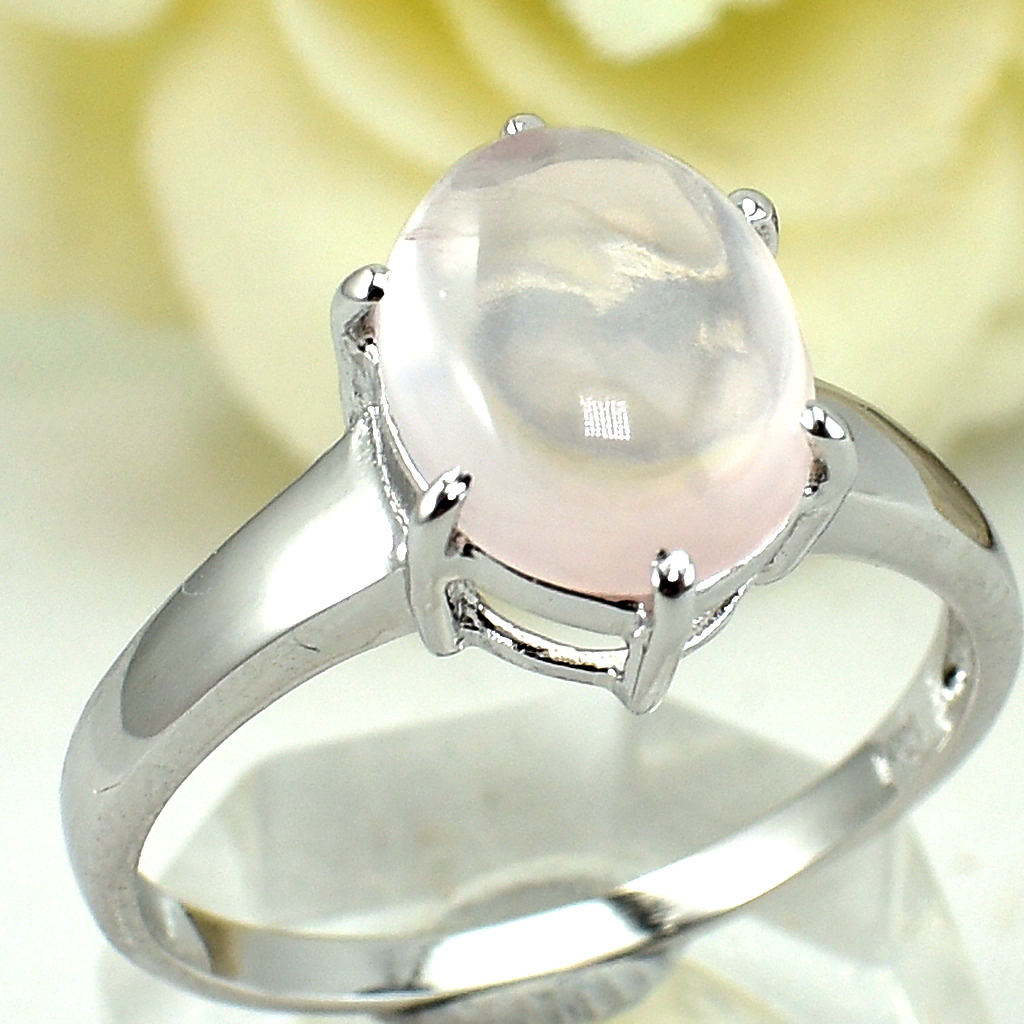 แหวนเงินแท้ราคาถูกชุบทองคำขาว พลอยแท้โรสควอทซ์ 3.55 กะรัต งานประณีตสวยงาม สั่งผลิตค่ะ