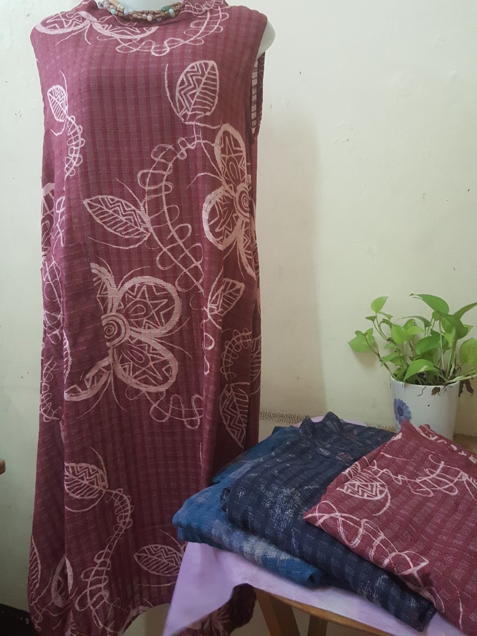 เดรสผ้าฝ้าย100%ย้อมสีธรรมชาติสไตล์ญี่ปุ่นสำหรับคนคูลๆรักธรรมชาติ