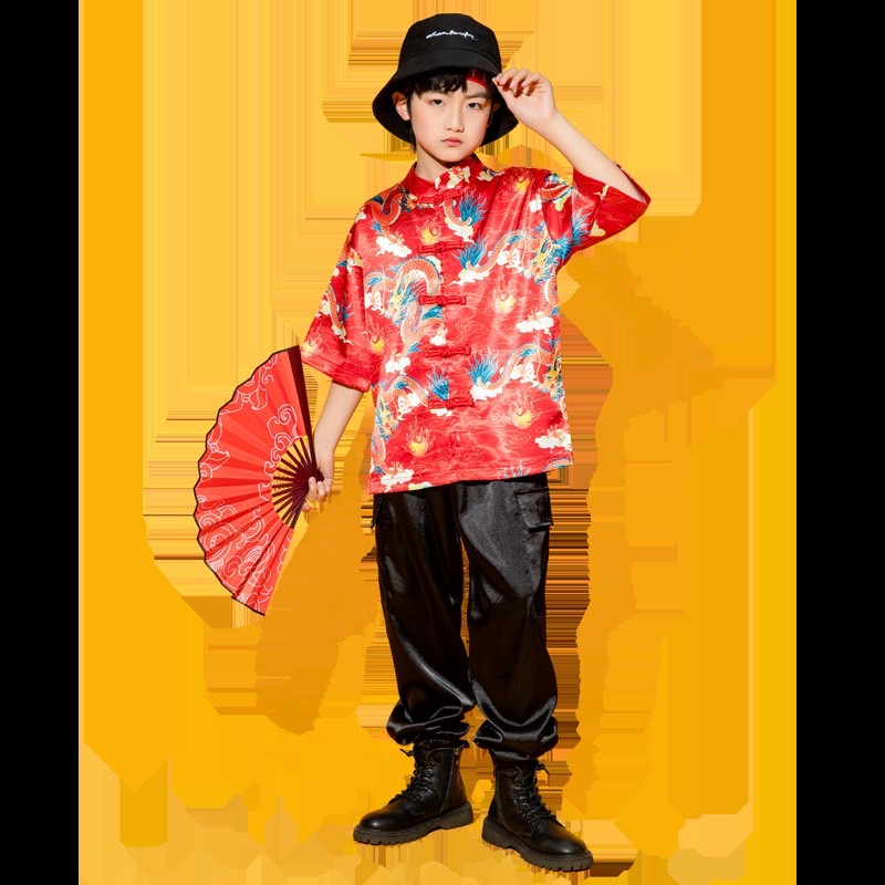 **พร้อมส่ง**ชุดจีน กี่เพ้า ชุดเซ็ตตรุษจีนสีแดง ลายมังกร