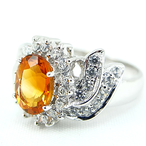 แหวนเงินแท้ราคาถูกชุบทองคำขาว ซิทรินแท้ 1.25 กะรัต เพชรCZ 0.88 กะรัต งานประณีตสวยงาม สั่งผลิตค่ะ