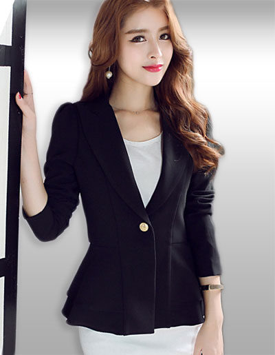 เสื้อสูทผู้หญิงแขนยาวสีดำเอวระบายสวยหวาน มี 5 ไซส รหัส1724