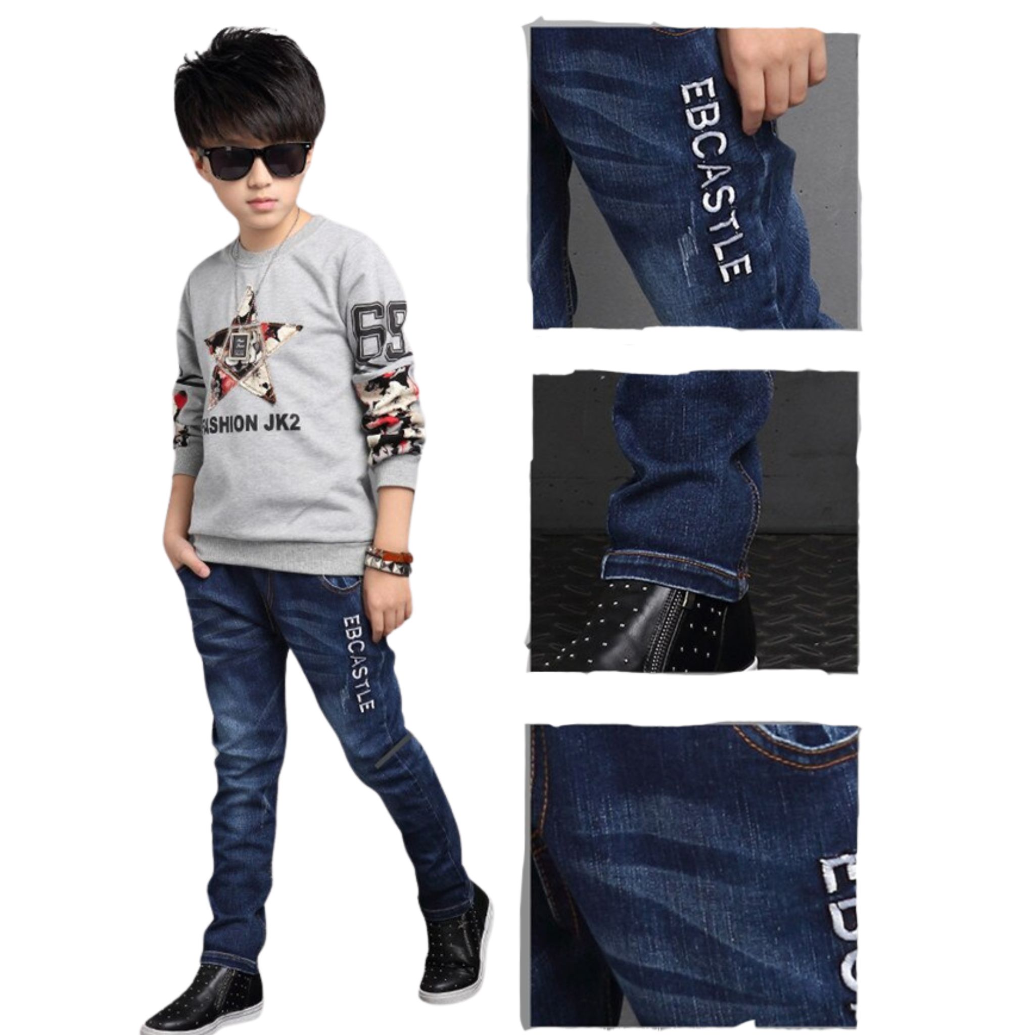 สินค้าพร้อมส่ง กางเกงยีนส์เด็กชาย แต่งลาย