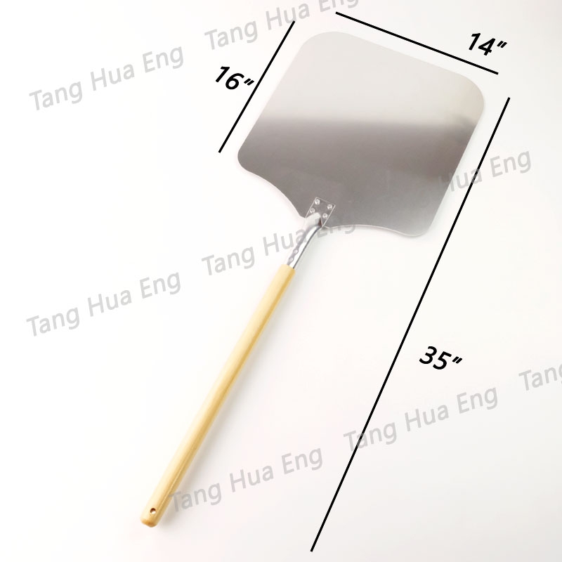 ไม้พายตักถาดพิซซ่าอลูมิเนียม ด้ามไม้ ขนาด 14x16 นิ้ว ยาว 37 นิ้ว