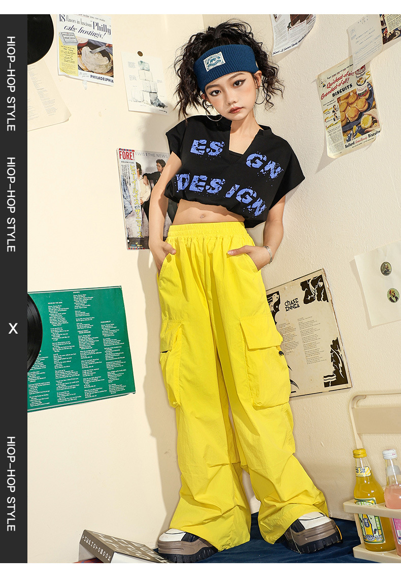 friendly4kid ชุดเต้น ชุดเชียร์ เสื้อแขนกุด+กางเกงคาร์โก้เหลือง เสื้อแยก