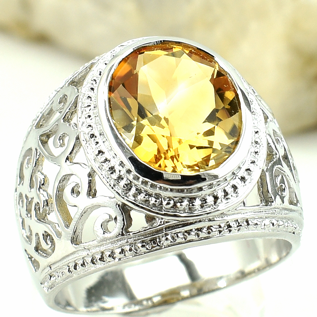 แหวนเงินแท้ราคาถูกชุบทองคำขาว ซิทรินแท้ 4.95 กะรัต งานประณีตสวยงาม สั่งผลิตค่ะ