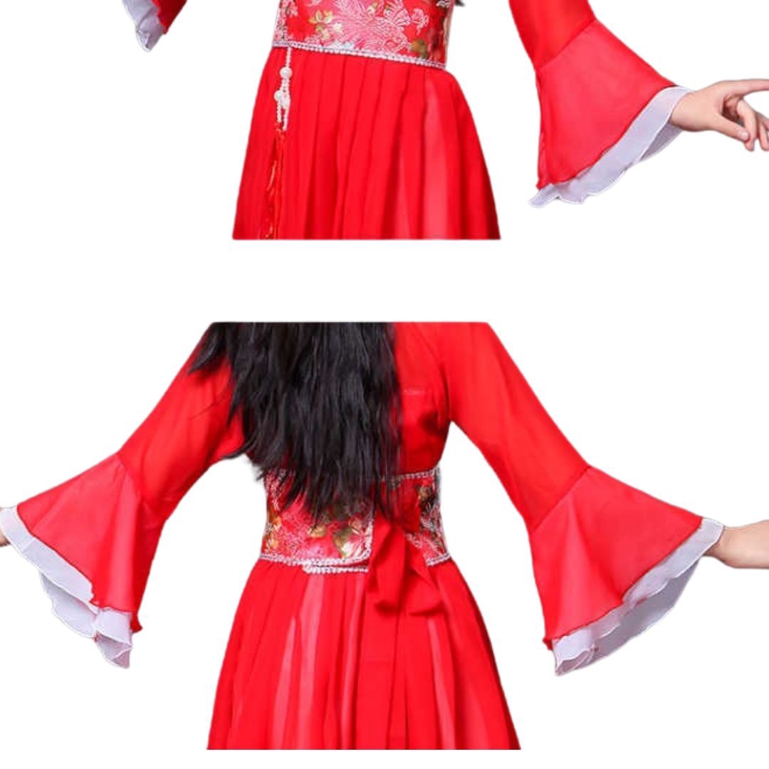 พร้อมส่ง ชุดจีน กี่เพ้า จีนโบราณ เดรสยาวแขนระบายขาว