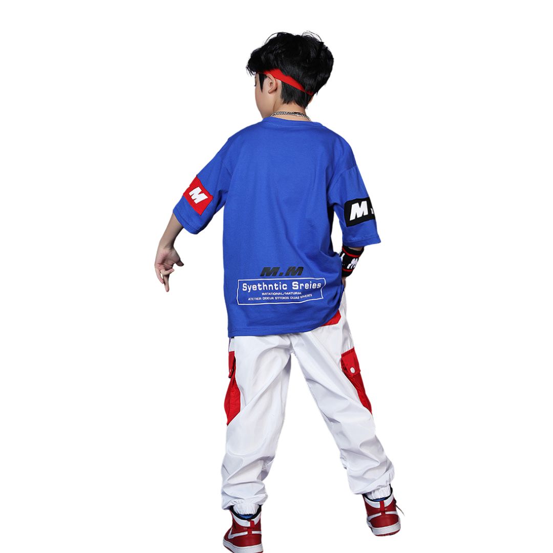 พร้อมส่ง ชุดเต้น ชุดแดนซ์ สไตล์ฮิปฮอป เซ็ตสีน้ำเงิน-ขาว