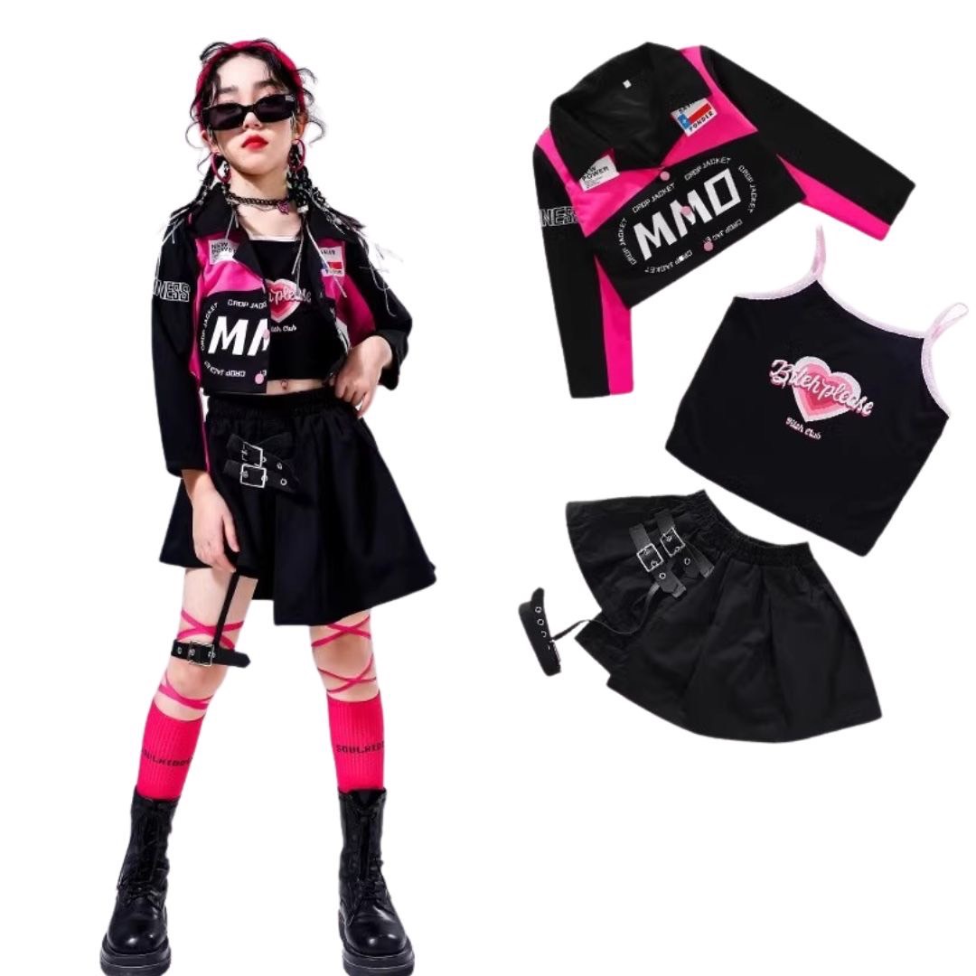 พร้อมส่ง ชุดเต้น ชุดแดนซ์ ชุดเซ็ทเสื้อแจ็คเก็ต แขนยาว+กางเกงวอร์ม