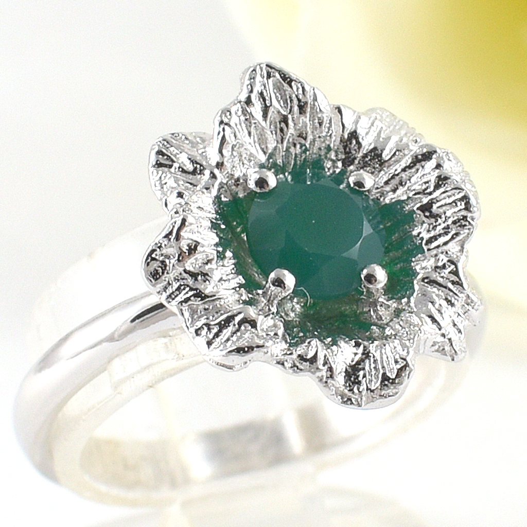 แหวนเงินแท้ราคาถูกชุบทองคำขาว พลอยแท้กรีนอะเกท 0.55 กะรัต งานประณีตสวยงาม สั่งผลิตค่ะ