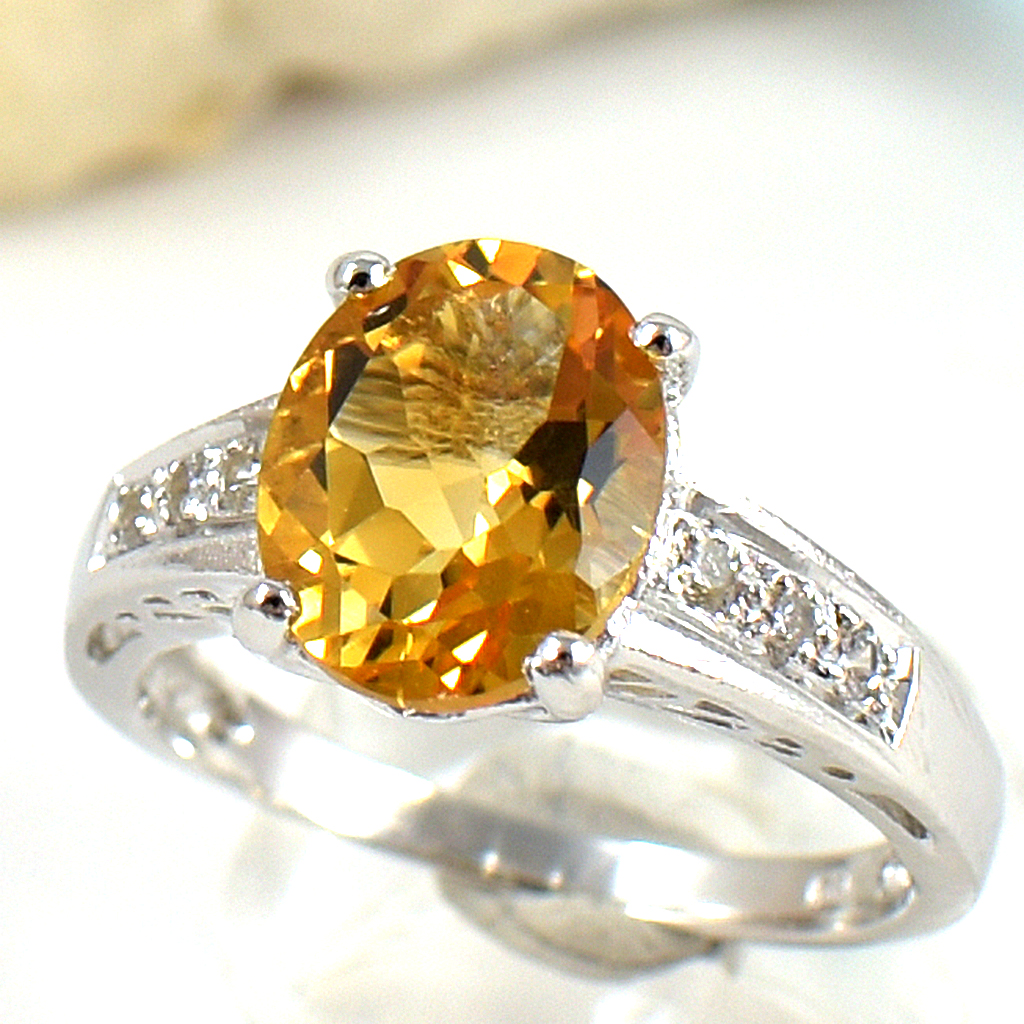 แหวนเงินแท้ราคาถูกชุบทองคำขาว ซิทรินแท้ 2.25 กะรัต เพชรCZ 0.15 กะรัต งานประณีตสวยงาม สั่งผลิตค่ะ