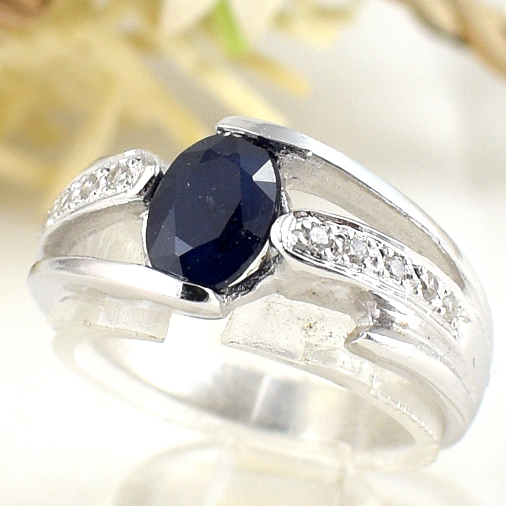 แหวนเงินแท้ราคาถูกชุบทองคำขาว ไพลินแท้ 0.95 กะรัต เพชรCZ 0.13 กะรัต งานประณีตสวยงาม สั่งผลิตค่ะ