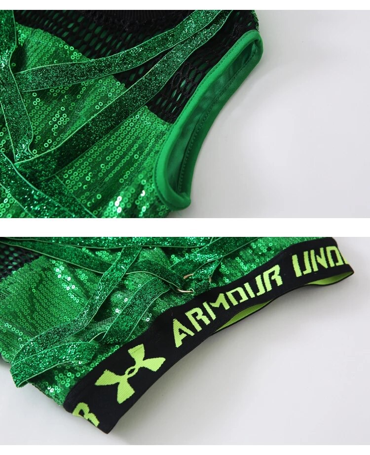 พร้อมส่ง ชุดเต้น เสื้อกล้าม+กางเกงกระโปรง ปักเลื่อม