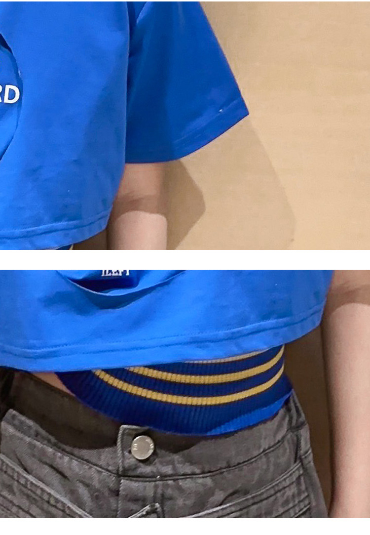 ชุดเต้น ชุดแดนซ์ ชุดลำลองเสื้อเอวลอยแขนสั้น+กางเกงกระโปรงยีนส์