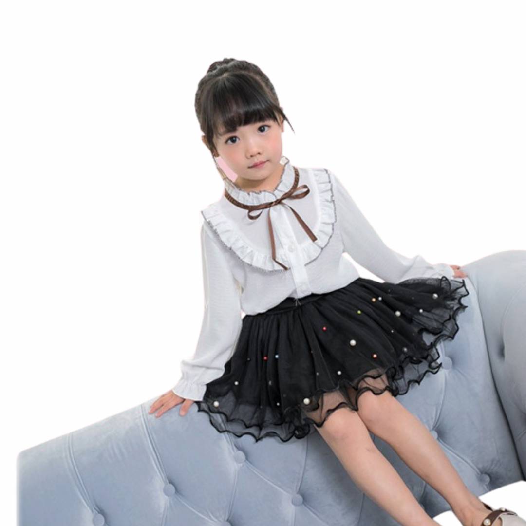 กระโปรงพองฟู กระโปรงเด็ก รุ่นไม่มีกระดุมยางยืด โบว์ติดกระโปรง