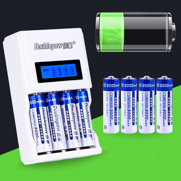 ถ่านชาร์จ Doublepow AA 3000 mah 8 ก้อน + charger 4 ก้อน บอกความจุแบตเตอรี่