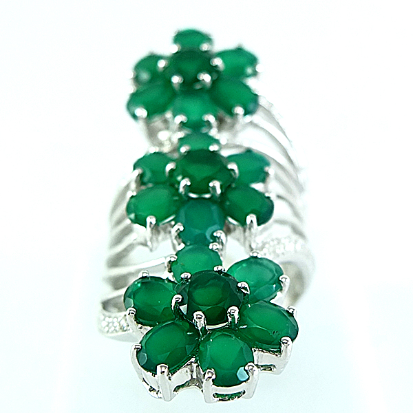 แหวนเงินแท้ราคาถูกชุบทองคำขาว พลอยแท้กรีนอะเกท 8.94 กะรัต เพชรCZ 0.35 กะรัต งานประณีตสวยงาม สั่งผลิตค่ะ