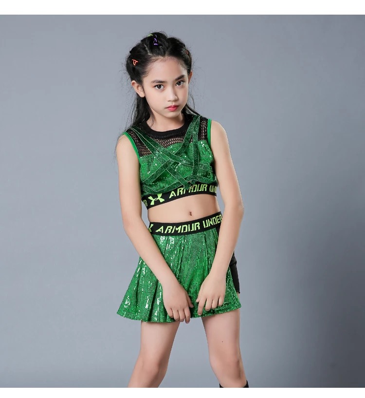 พร้อมส่ง ชุดเต้น เสื้อกล้าม+กางเกงกระโปรง ปักเลื่อม