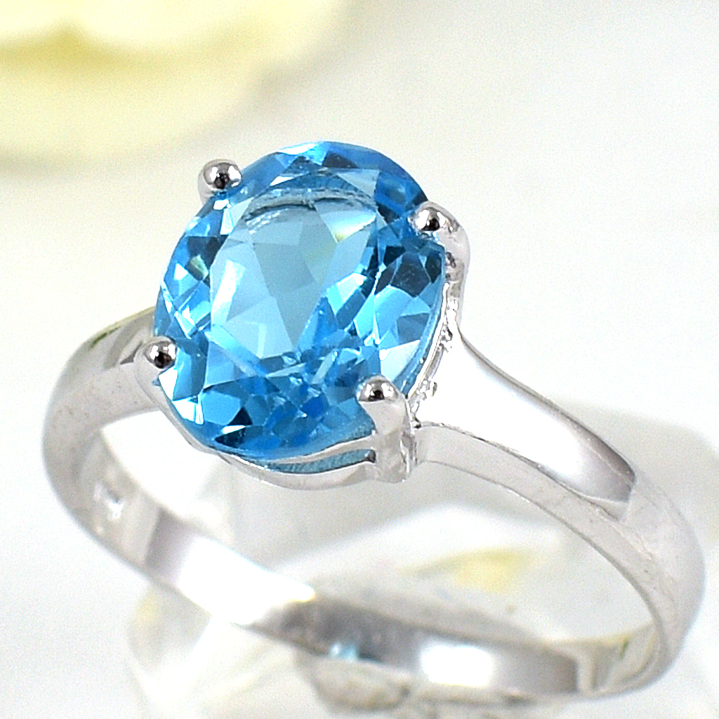 แหวนเงินแท้ราคาถูกชุบทองคำขาว สวิสบลูโทปาซแท้ 2.35 กะรัต งานประณีตสวยงาม สั่งผลิตค่ะ