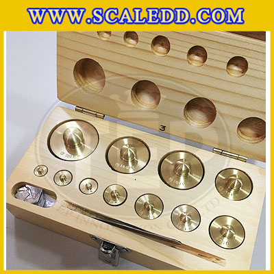 ตุ้มน้ำหนักทองเหลืองชุด 500g Class M1 ชุดตุ้มน้ำหนักทองเหลือง 500g พร้อมที่คีบ บรรจุในกล่องไม้ (ใบเซอร์ ISO17025 เพิ่มเงิน 5,150 บาท)