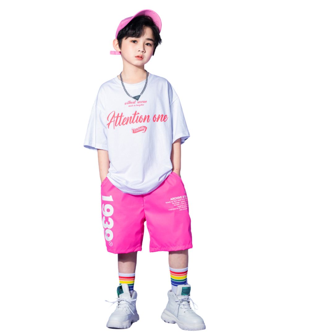 พร้อมส่ง ชุดเต้น ชุดแดนซ์ เสื้อสีขาว+กางเกงขายาว/กระโปรง สีชมพู