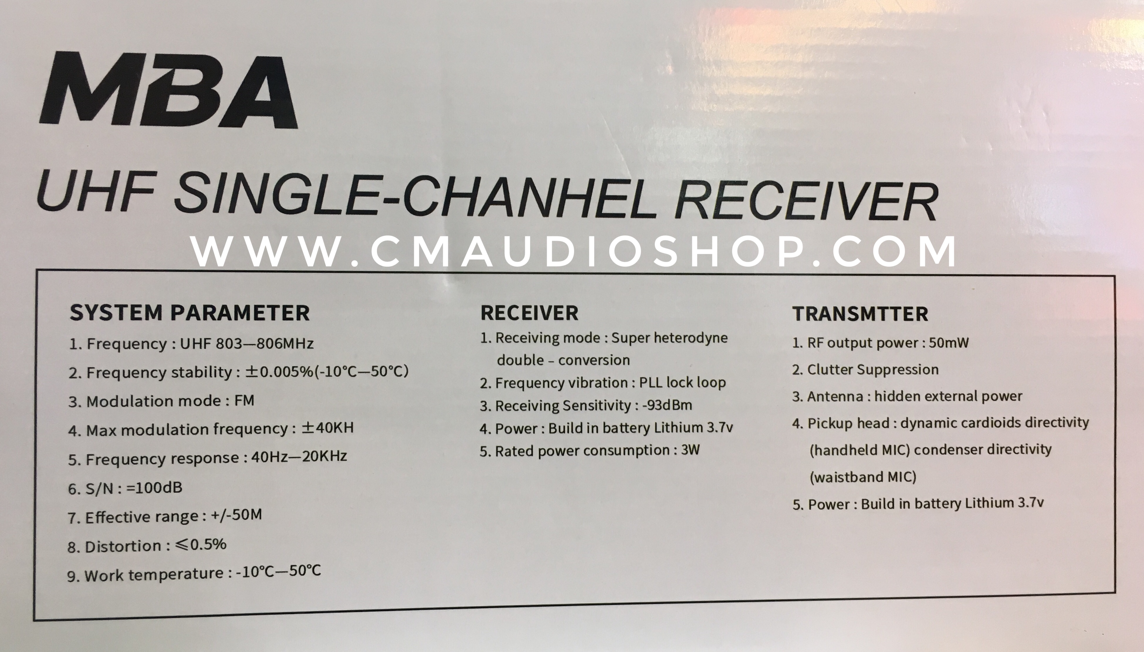 ไมค์ลอยครอบหัว MBA MB-389 (ย่านความถี่ UHF)