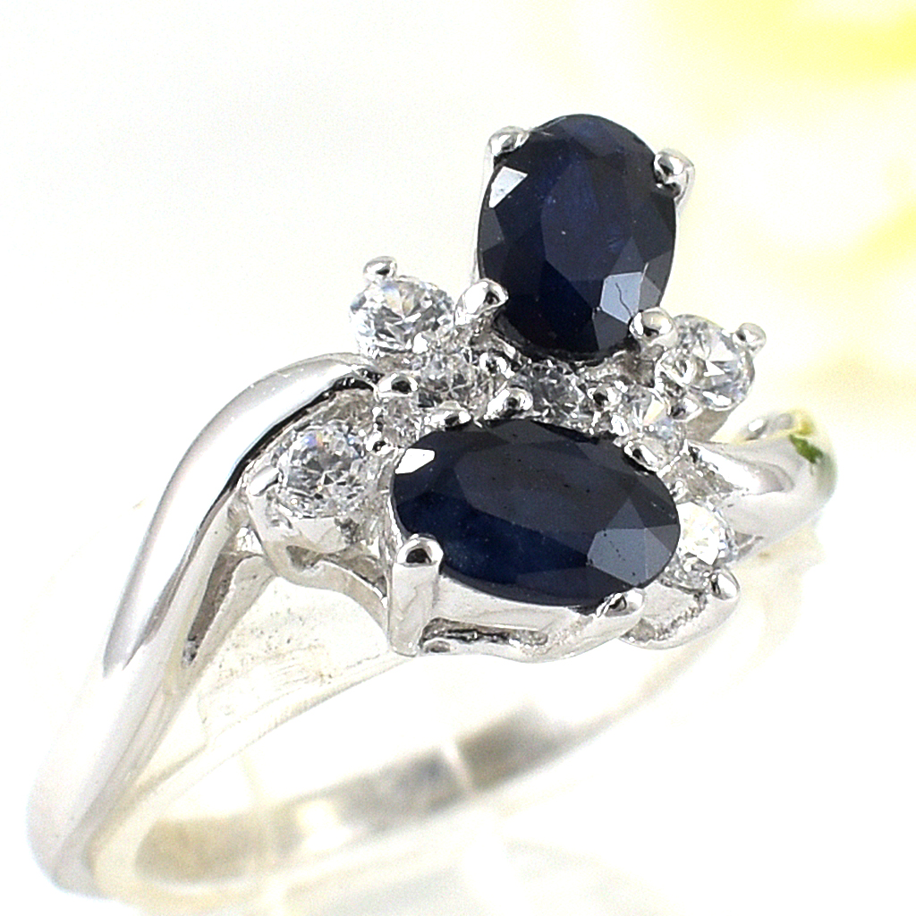 แหวนเงินแท้ราคาถูกชุบทองคำขาว ไพลินแท้ 1.10 กะรัต เพชรCZ 0.235 กะรัต งานประณีตสวยงาม สั่งผลิตค่ะ