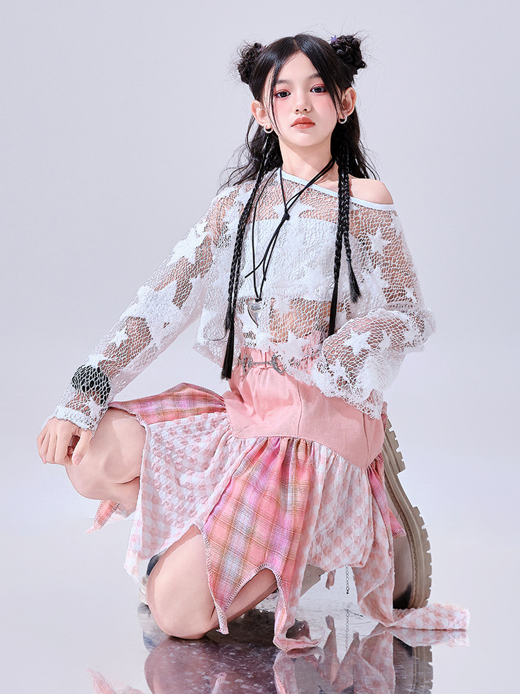 สินค้าพร้อมส่ง ชุดเต้น เซ็ตเสื้อชมพู+กระโปรง/กางเกง