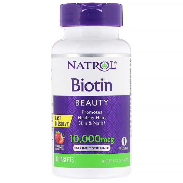 **พร้อมส่ง** Natrol,Biotin, Maximum Strength, Strawberry,10,000 mcg 60 tablets ไบโอตินแบบอม รสสตรอว์เบอร์รี่ ช่วยดูแลผิว ผม และเล็บให้แข็งแรง