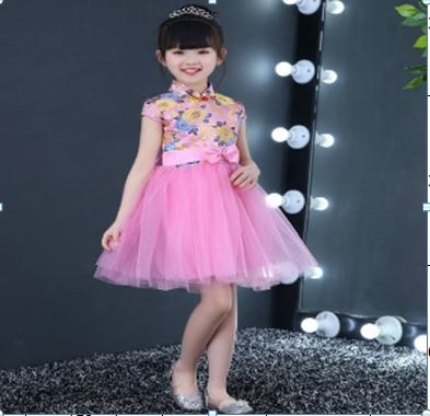 ชุดจีน กี่เพ้า เดรสสีชมพู แขนสั้น