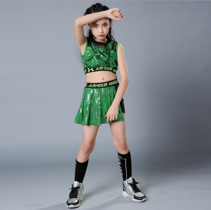 พร้อมส่ง ชุดเต้น เสื้อกล้าม+กางเกงกระโปรง ปักเลื่อม