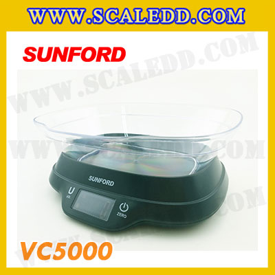 เครื่องชั่งตวงอาหารใช้ในบ้าน 5000g เครื่องชั่งในครัวเรือนใช้ตวงอาหารดิจิตอล 5กิโลกรัม เครื่องชั่งตวงอาหารดิจิตอล 5kg เครื่องชั่งตวงอาหาร 5000g เครื่องชั่งตวงอาหารดิจิตอล พิกัด 5kg ความละเอียด 1g ยี่ห้อ SUNFORD รุ่น VC5000 (รหัสตัวแทน B198)