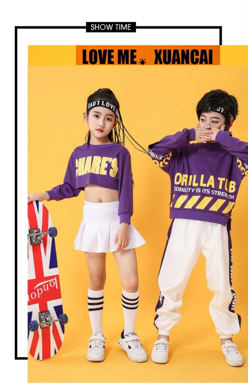 พร้อมส่ง ชุดเต้น ชุดแดนซ์ เซ็ตสีม่วง-ขาว