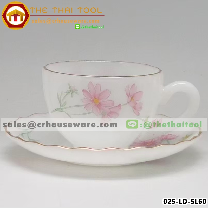 ชุดกาแฟเนื้อมุก ถ้วยกาแฟพร้อมจานรองเนื้อมุก ลายสวีทเลิฟ ขอบทอง