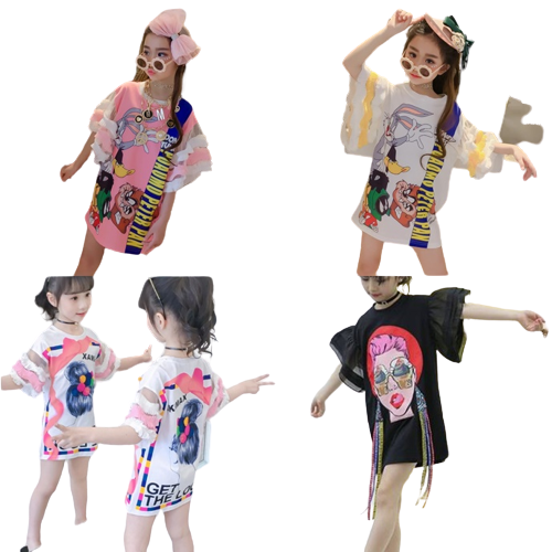 พร้อมส่ง ชุดเด็ก มินิเดรส แขนระบาย ลายกระต่าย