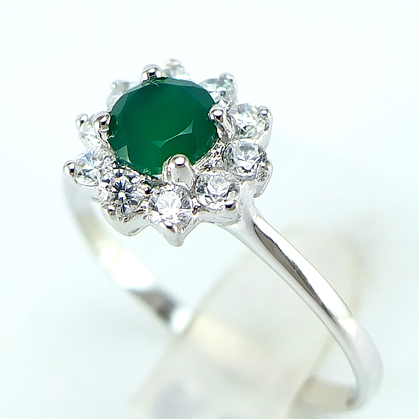 แหวนเงินแท้ราคาถูกชุบทองคำขาว พลอยแท้กรีนอะเกท 0.46 กะรัต เพชรCZ 0.30 กะรัต งานประณีตสวยงาม สั่งผลิตค่ะ