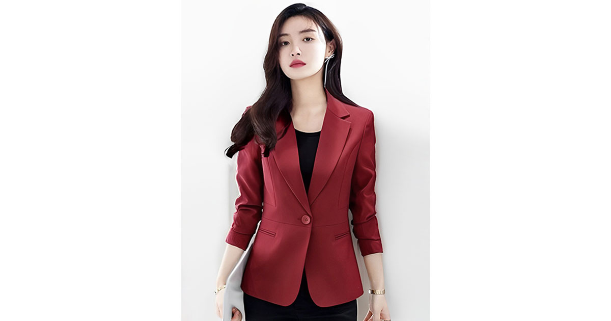 เสื้อสูทผู้หญิงแขนยาวสีไวน์แดงแบบสวยหรู มี 5 ไซส รหัส1695